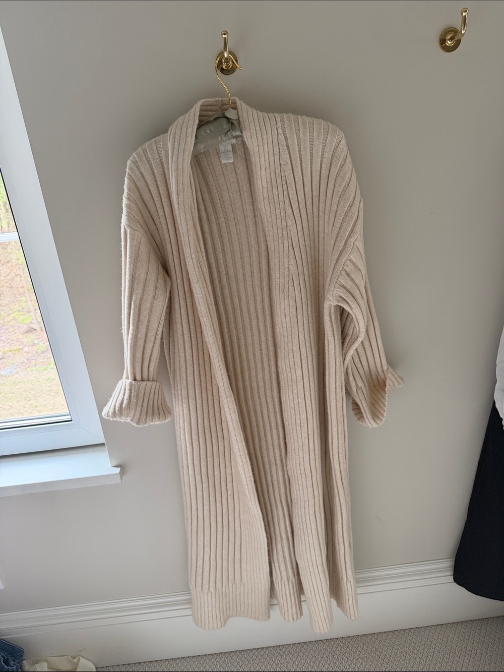 H&M Long Ribbed Open-Front Sweater Cardigan - Cream